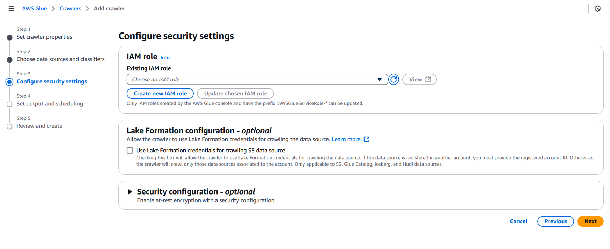 Security settings page