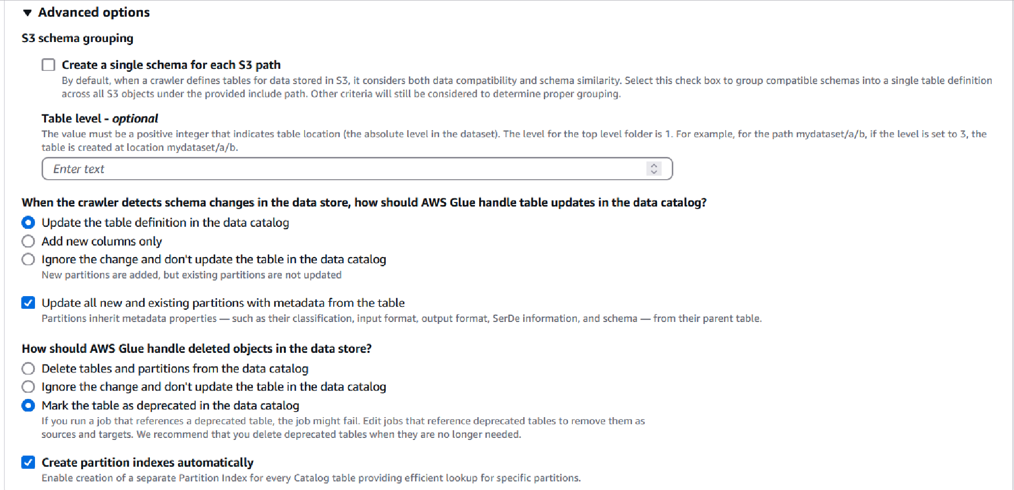 Advanced options for the output configuration