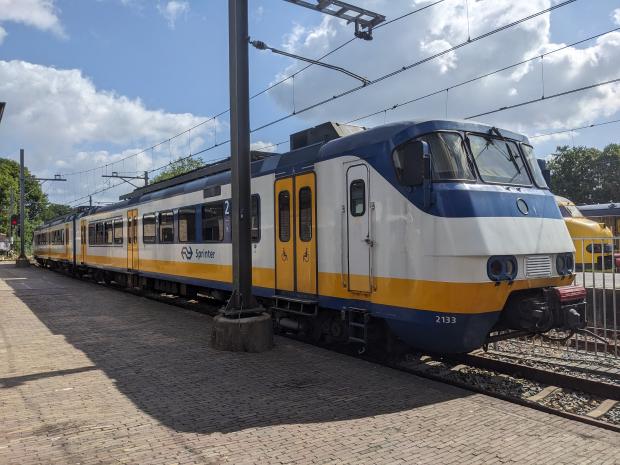 SGM number 2133 at the Railway Museum at Utrecht in its yellow, blue and white livery.