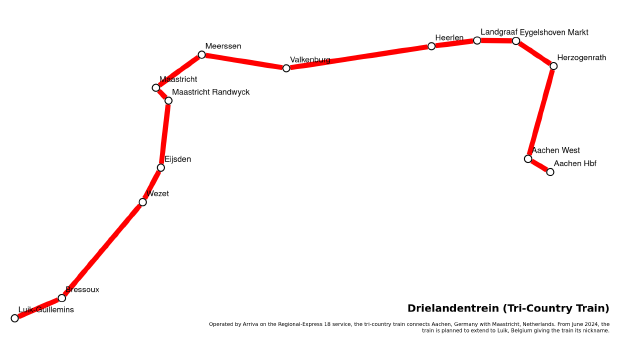 Connected nodes representing stations between Aachen, Maastricht and Luik.